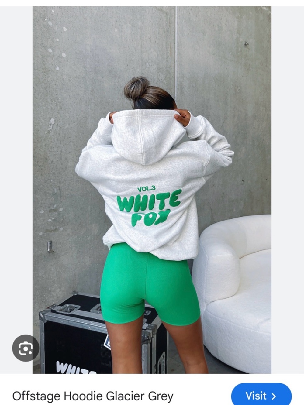 White Fox Boutique Glacier Grey Offstage Hoodie with Green Logo
